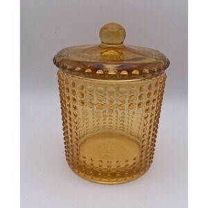 Pretty Amber Hobnail Style Glass 5" Canister Apothecary Jar With Lid